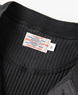 Ribbed Long Sleeve Henley T-Shirt - Black