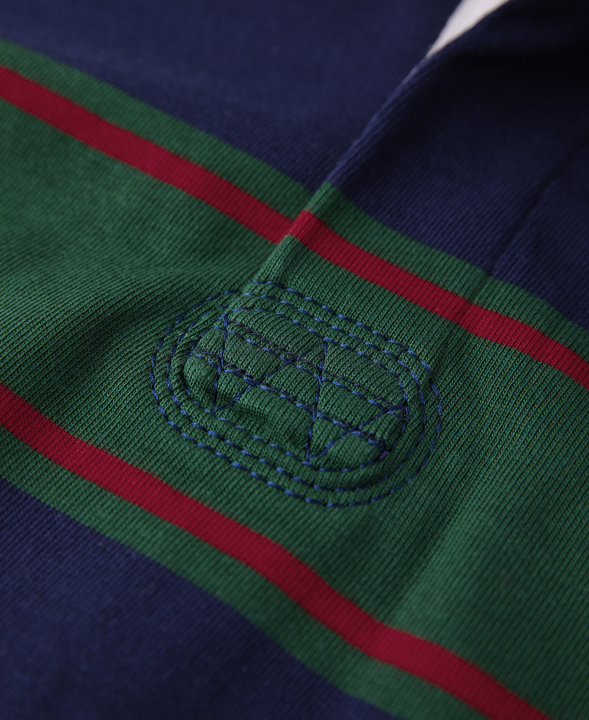 Classic Fit Striped Jersey Rugby Shirt - Green/Navy/Red