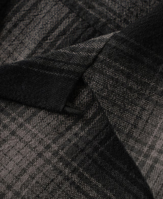 Ombre check brushed cotton shoulder seam with collar and fabric texture close-up