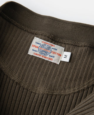 Ribbed Long Sleeve Henley T-Shirt - Olive Brown