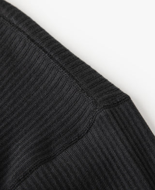 Ribbed Long Sleeve Henley T-Shirt - Black