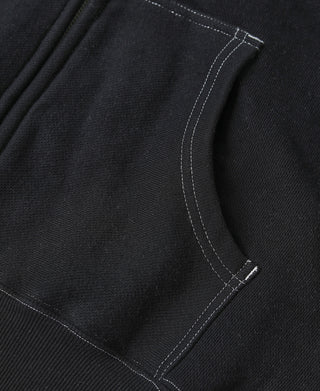 1950s Wind Shield Full-Zip Thermal Hoodie - Black