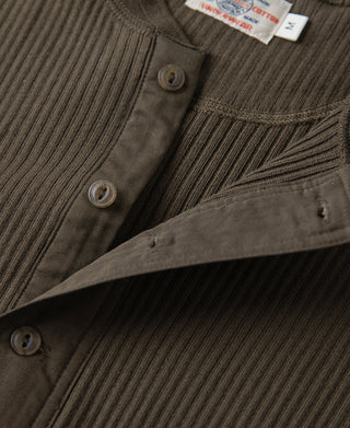Ribbed Long Sleeve Henley T-Shirt - Olive Brown