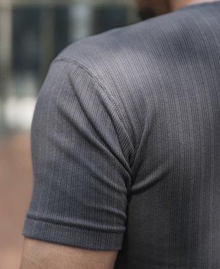 1950s Ribbed Cotton and Spandex-Blend T-Shirt - Dark Gray