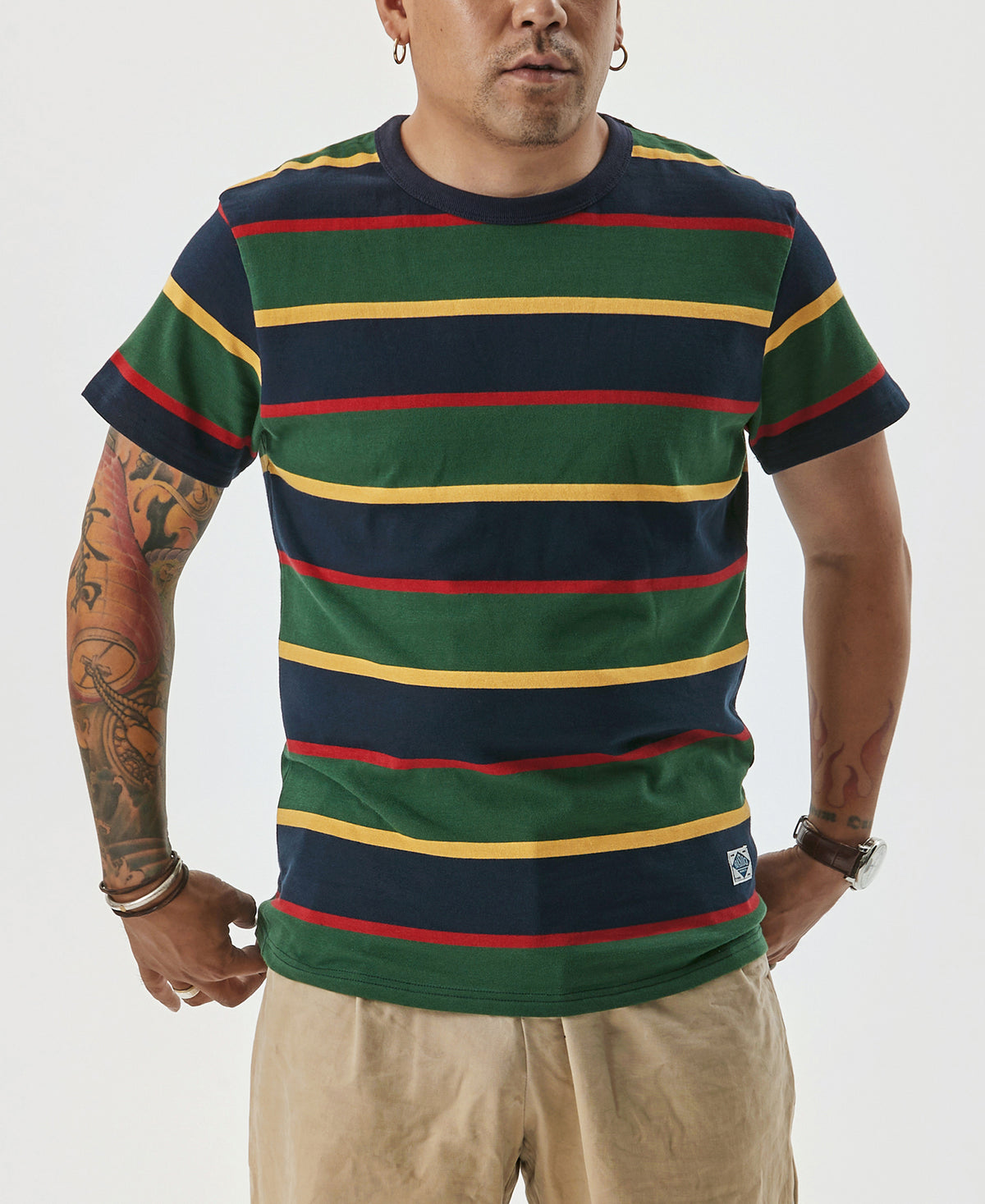 9.8 oz IVY Style Striped T-Shirt - Navy/Green