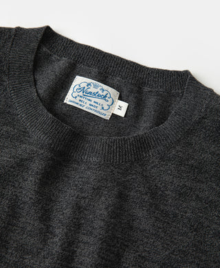 collar detail of 1950s Jersey Knit Short Sleeve Crewneck T-Shirt in Dark Gray