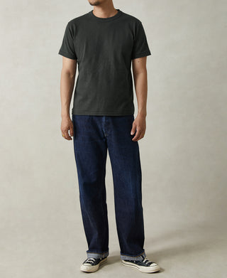 Vintage black athletic t-shirt with crew neck and short sleeves, front view