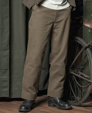 1940s Pique Stripe Cotton Work Trousers - Light Coffee