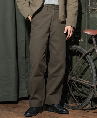 1940s Pique Stripe Cotton Work Trousers - Coffee