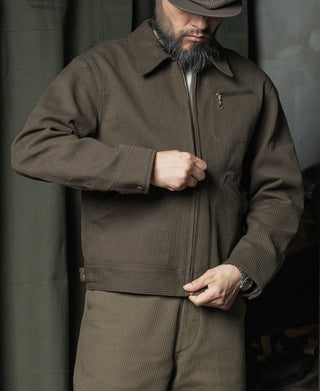 1940s Pique Stripe Cotton Cossack Jacket - Coffee