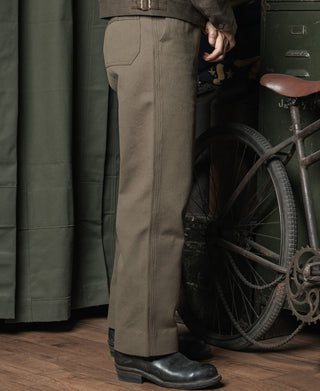 1940s Pique Stripe Cotton Work Trousers - Light Coffee