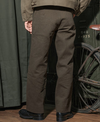 1940s Pique Stripe Cotton Work Trousers - Coffee