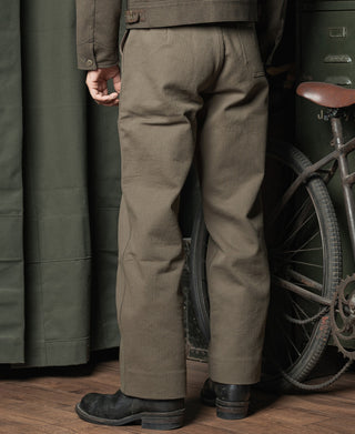1940s Pique Stripe Cotton Work Trousers - Light Coffee
