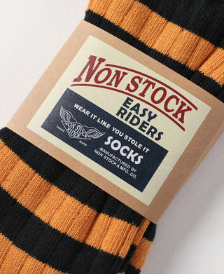 Retro Striped Cotton Socks - Black/Orange