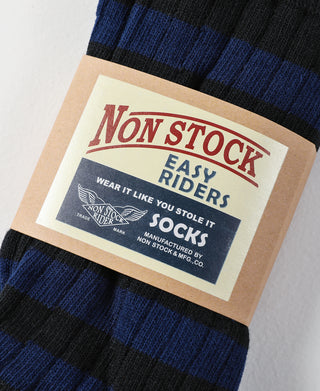 Retro Striped Cotton Socks - Black/Blue