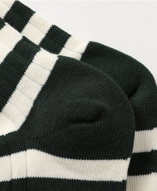 Retro Striped Cotton Socks - Green/White