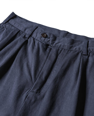 Classic Straight Leg Double Pleated Shorts - Navy