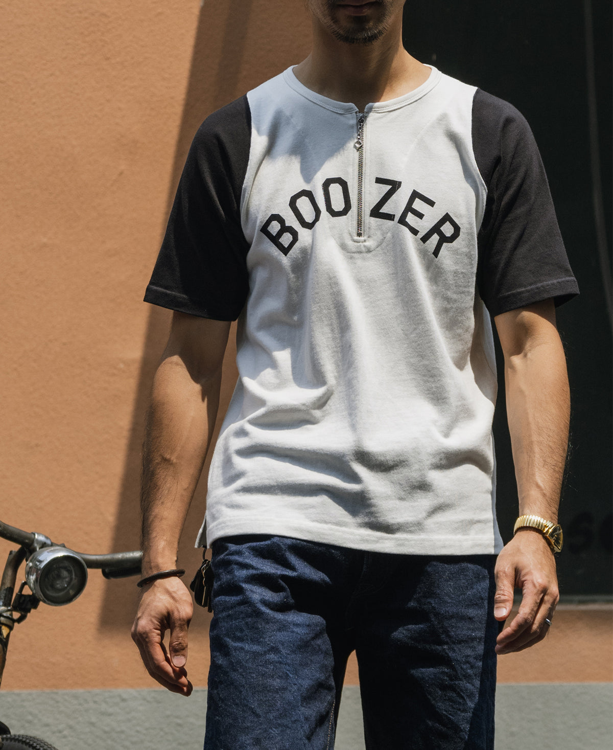 Quarter-Zip Rider Printed Raglan Sleeve T-Shirt