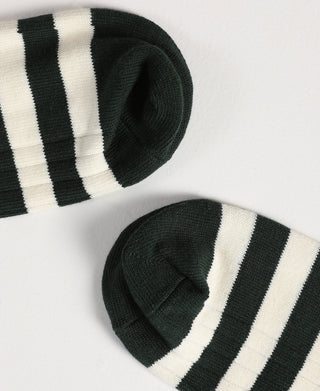 Retro Striped Cotton Socks - Green/White