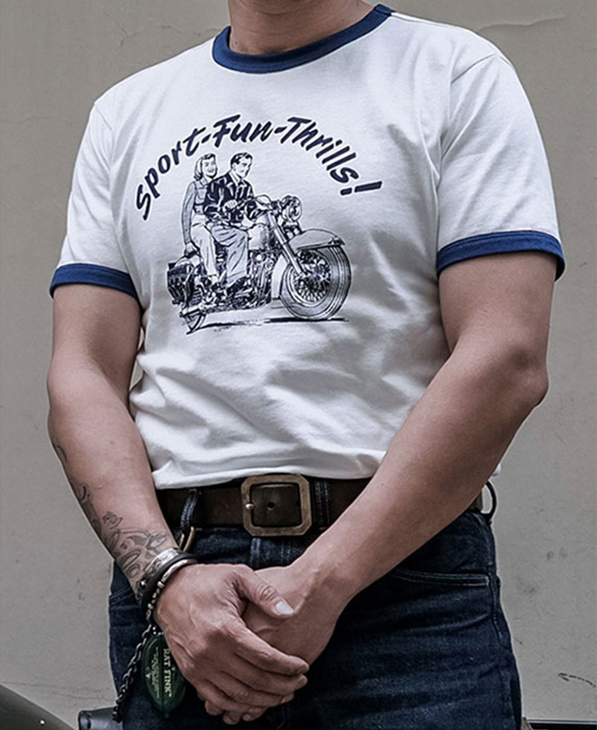 Retro Motorcycle Rider Printed T-Shirt - White