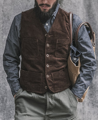 1930s Corduroy Hunting Vest - Dark Brown