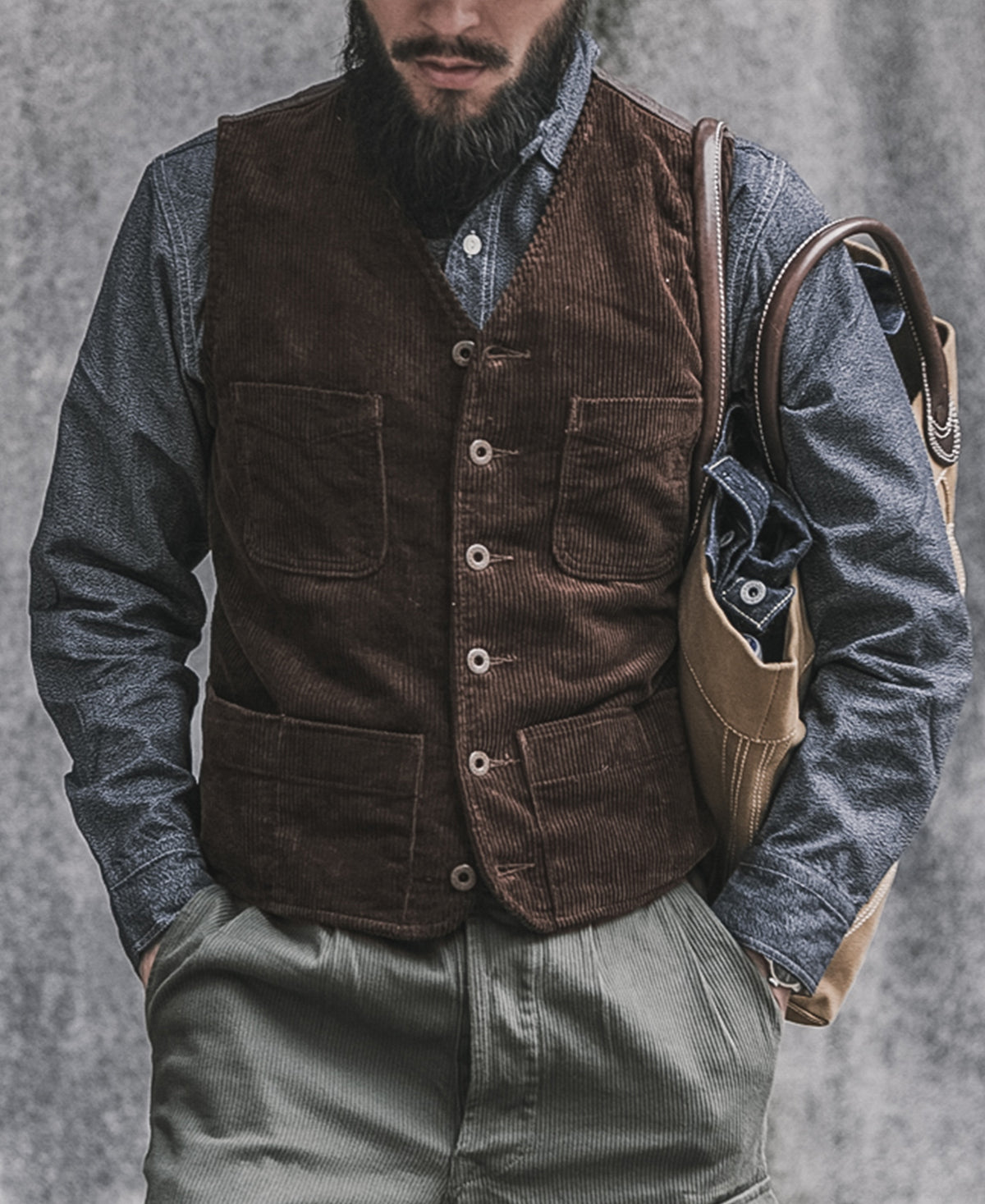 1930s Corduroy Hunting Vest - Dark Brown