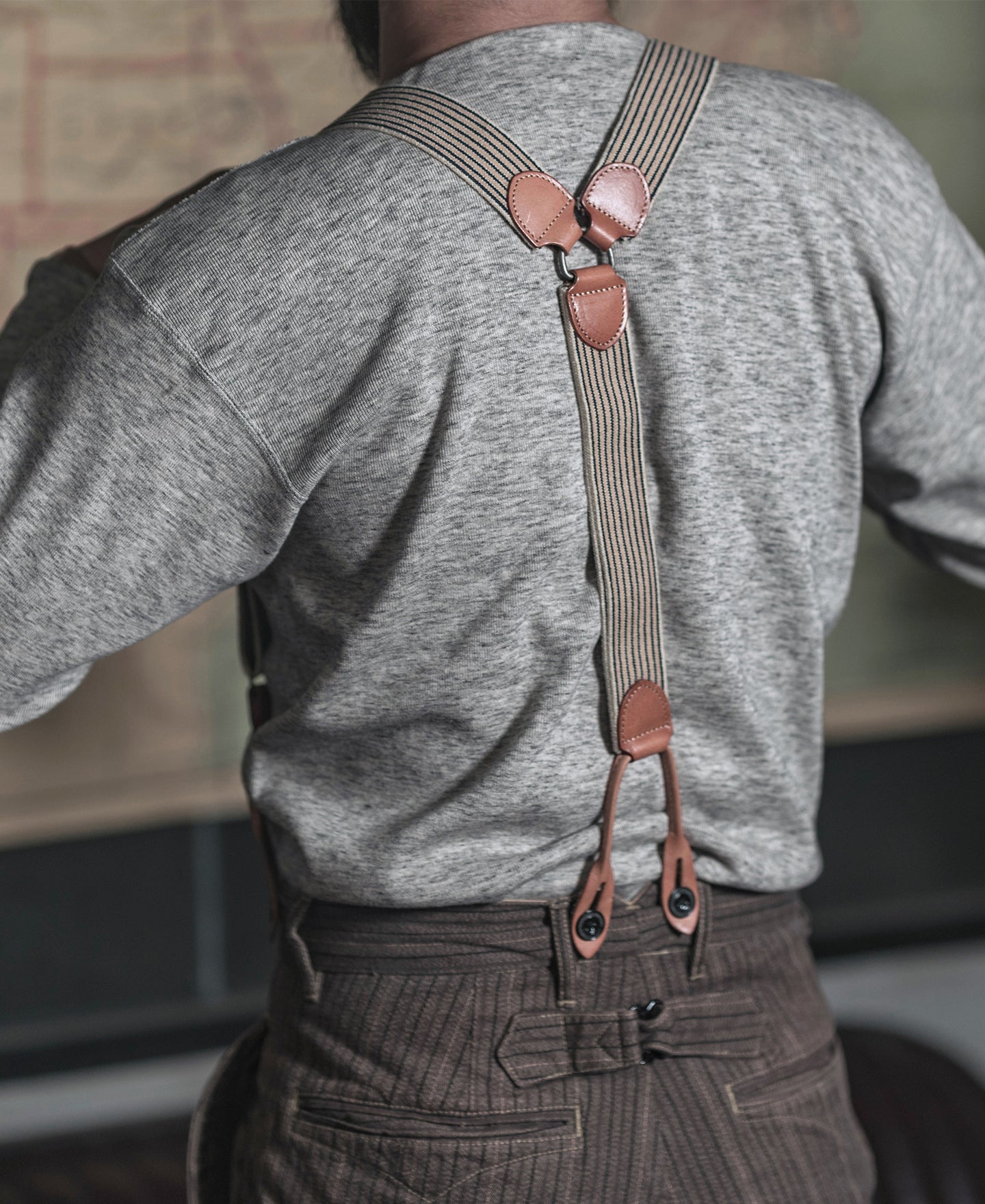 Old-Time Men's Y-Back Leather Button Suspender Braces - Blue