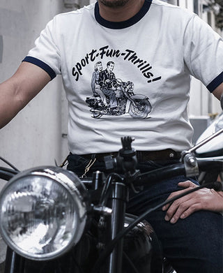 Retro Motorcycle Rider Printed T-Shirt - White