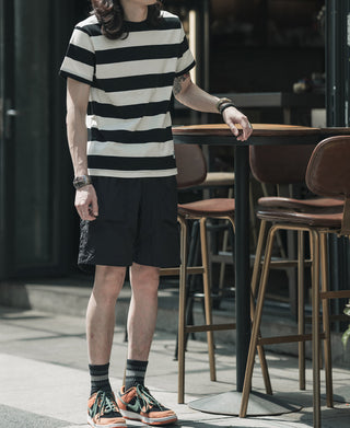 Heavyweight Cotton Wide Striped T-Shirt - Black/White