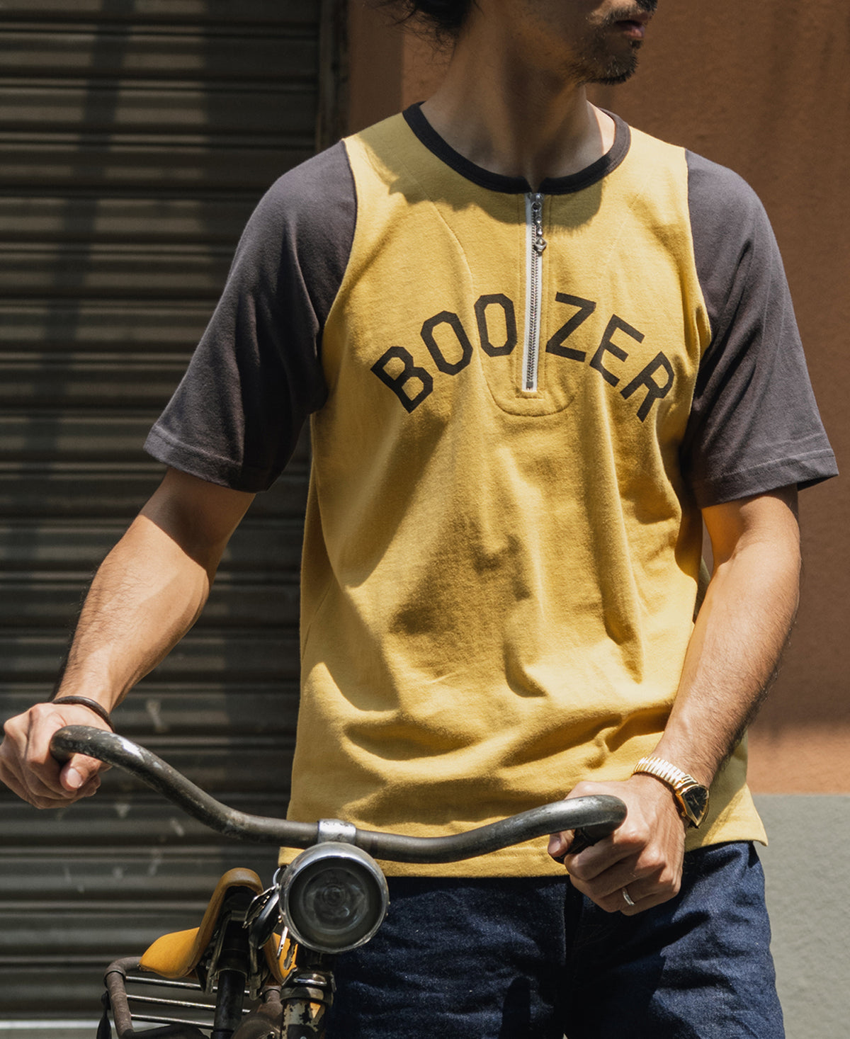 Quarter-Zip Rider Printed Raglan Sleeve T-Shirt