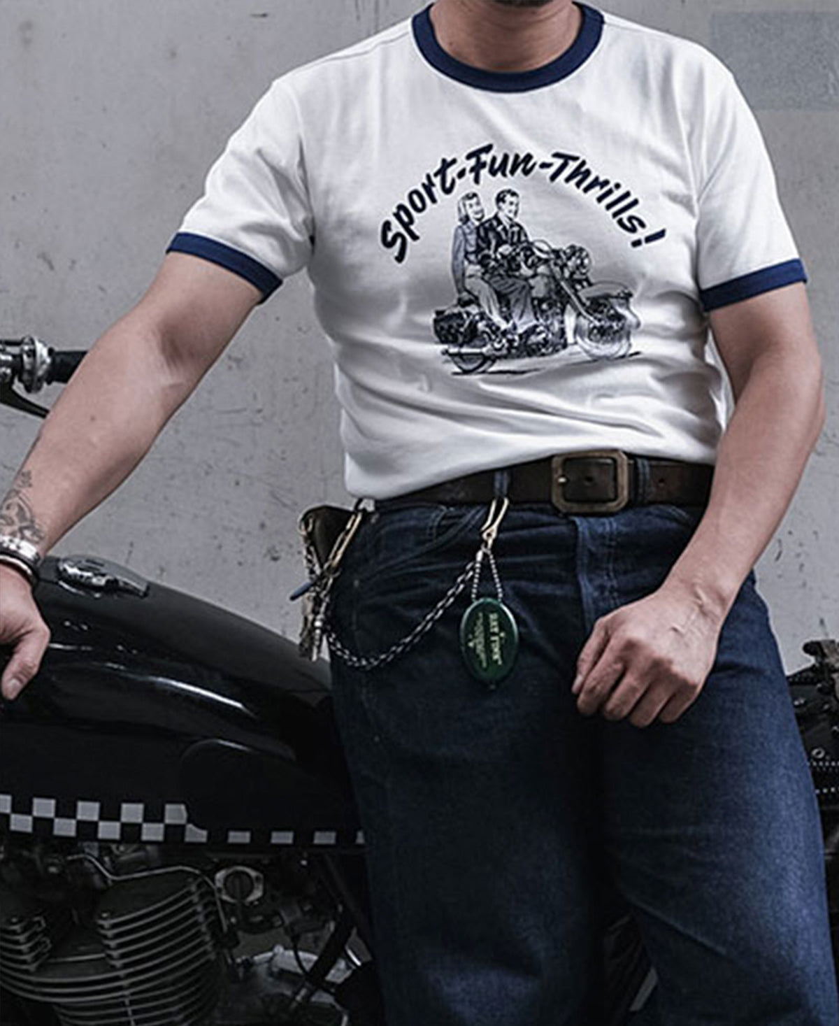 Retro Motorcycle Rider Printed T-Shirt - White