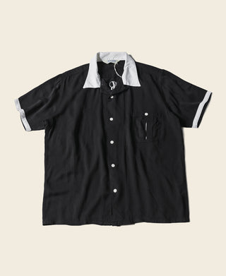 Loose Embroidery Bowling Shirt - Black