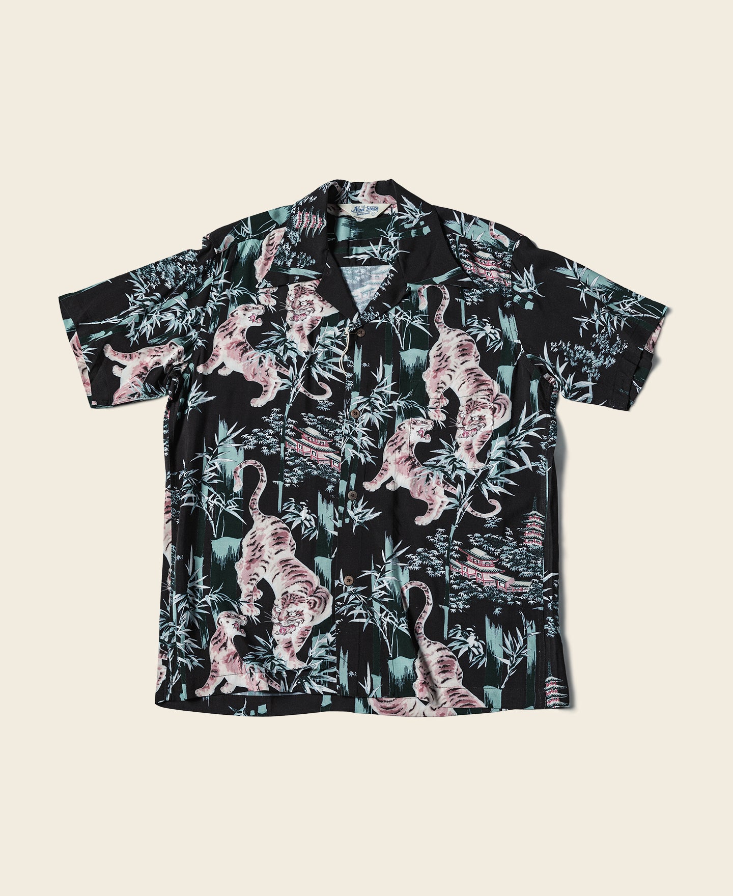 Non Stock Ukiyo-e Tiger & Bamboo Pattern Aloha Hawaiian Shirt - Black | Bronson Black / M