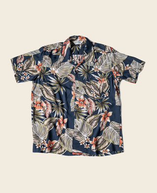 Plants & Flowers Pattern Aloha Shirt - Navy