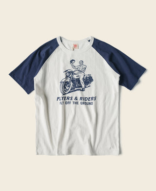 Two-Tone Rider Printed Raglan Sleeve T-Shirt - Blue/White