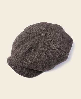 Brown Herringbone Wool Newsboy Cap