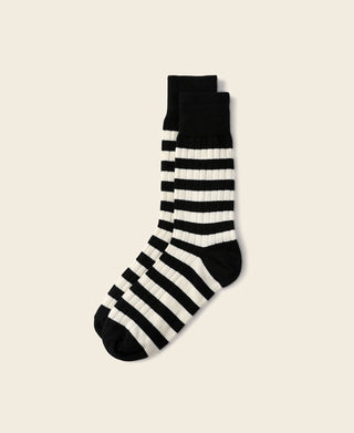 Retro Striped Cotton Socks - Black/White