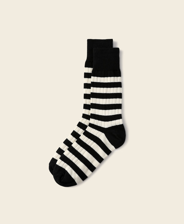 Men's Retro Black and White Striped Cotton Thick Crew Socks | Bronson