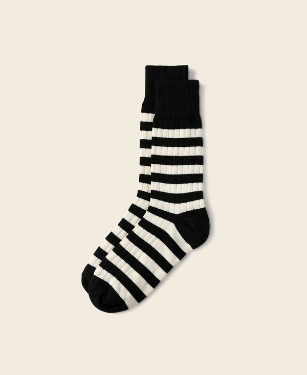 Men's Retro Black and White Striped Cotton Thick Crew Socks - Bronson ...