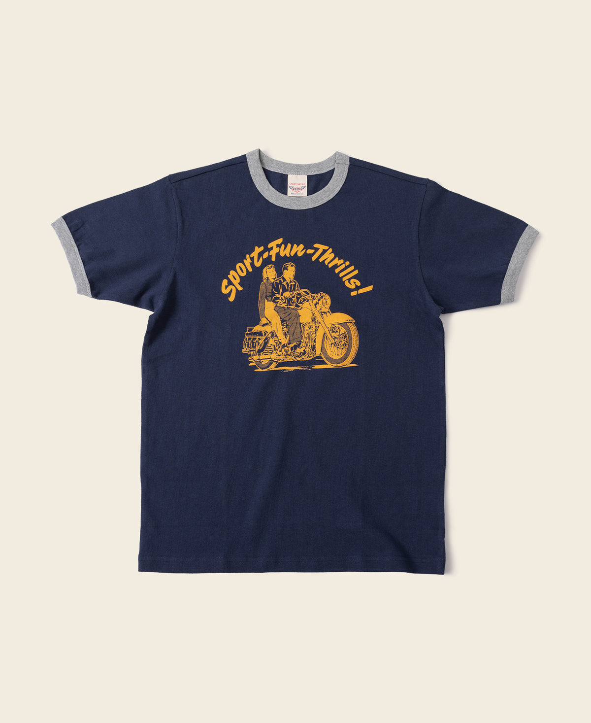 Retro Motorcycle Rider Printed T-Shirt - Navy