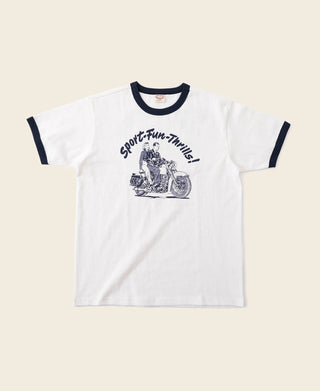 Retro Motorcycle Rider Printed T-Shirt - White