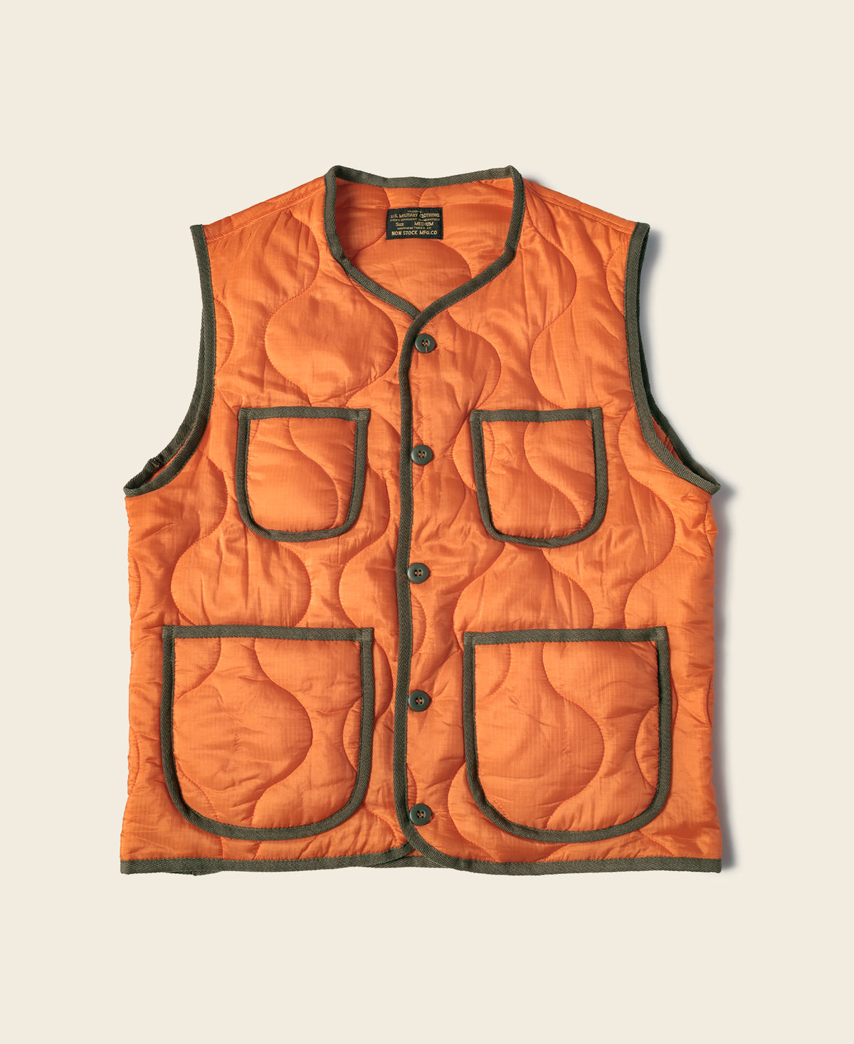 Military Style Quilted Padded Ripstop Nylon Vest - Orange