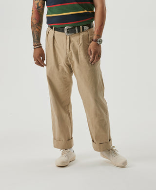 1930s IVY Style Double Pleated Chino Trousers - Khaki