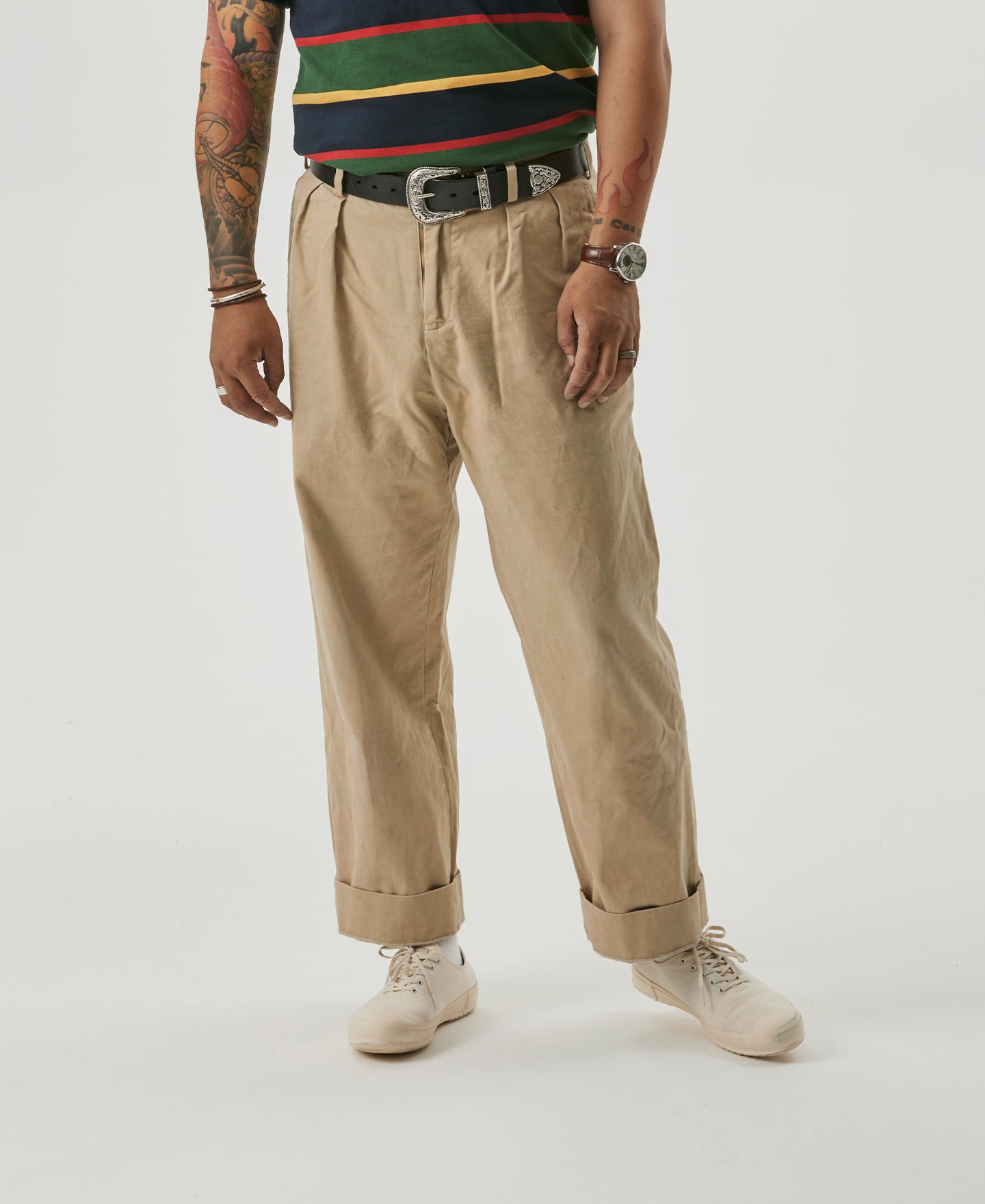 1930s IVY Style Double Pleated Chino Trousers - Khaki | Bronson