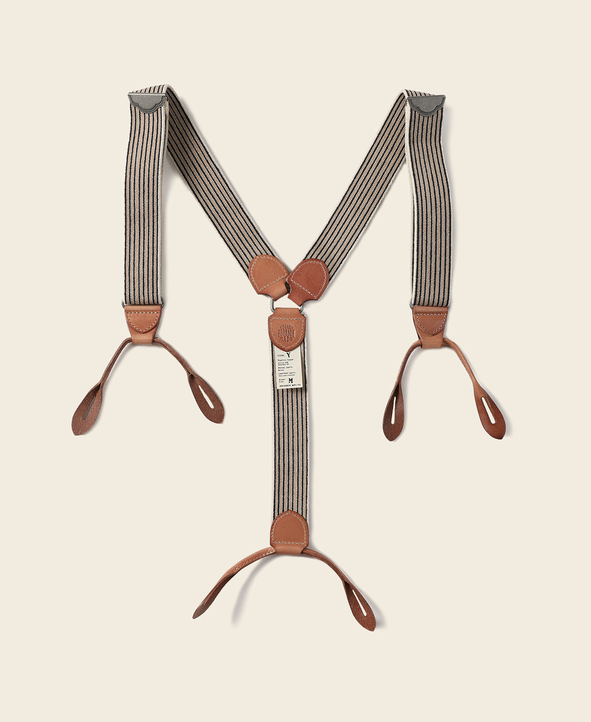 Old-Time Y-Back Leather Button Suspender - Blue/Yellow Stripe