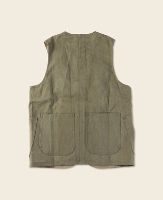 1930s Heavyweight Canvas Game Pocket Hunting Vest - Olive