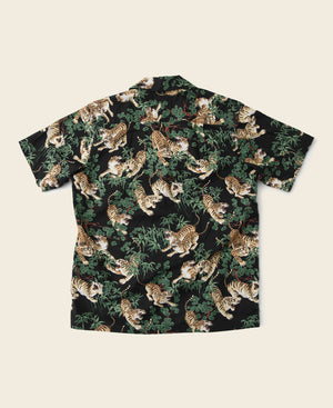Ukiyo-e Tiger & Bambo Pattern Aloha Hawaiian Shirt - Black | Bronson