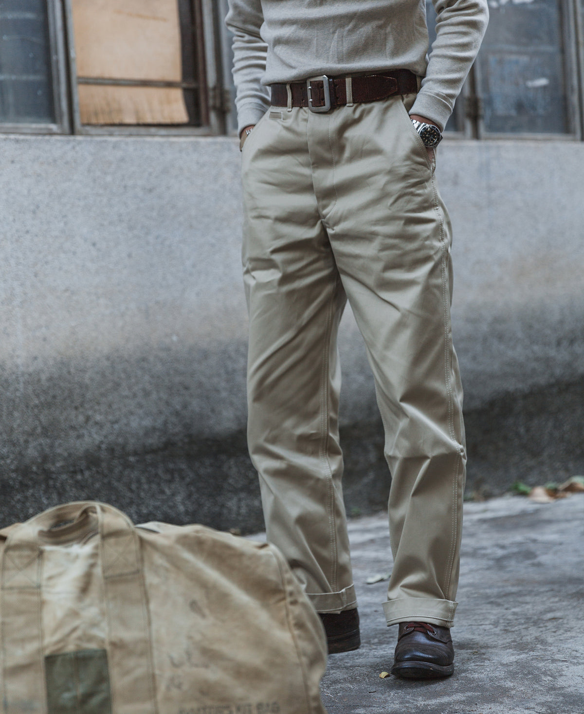 1950s US Army 14 oz Officer Chino Trousers - Khaki | Bronson