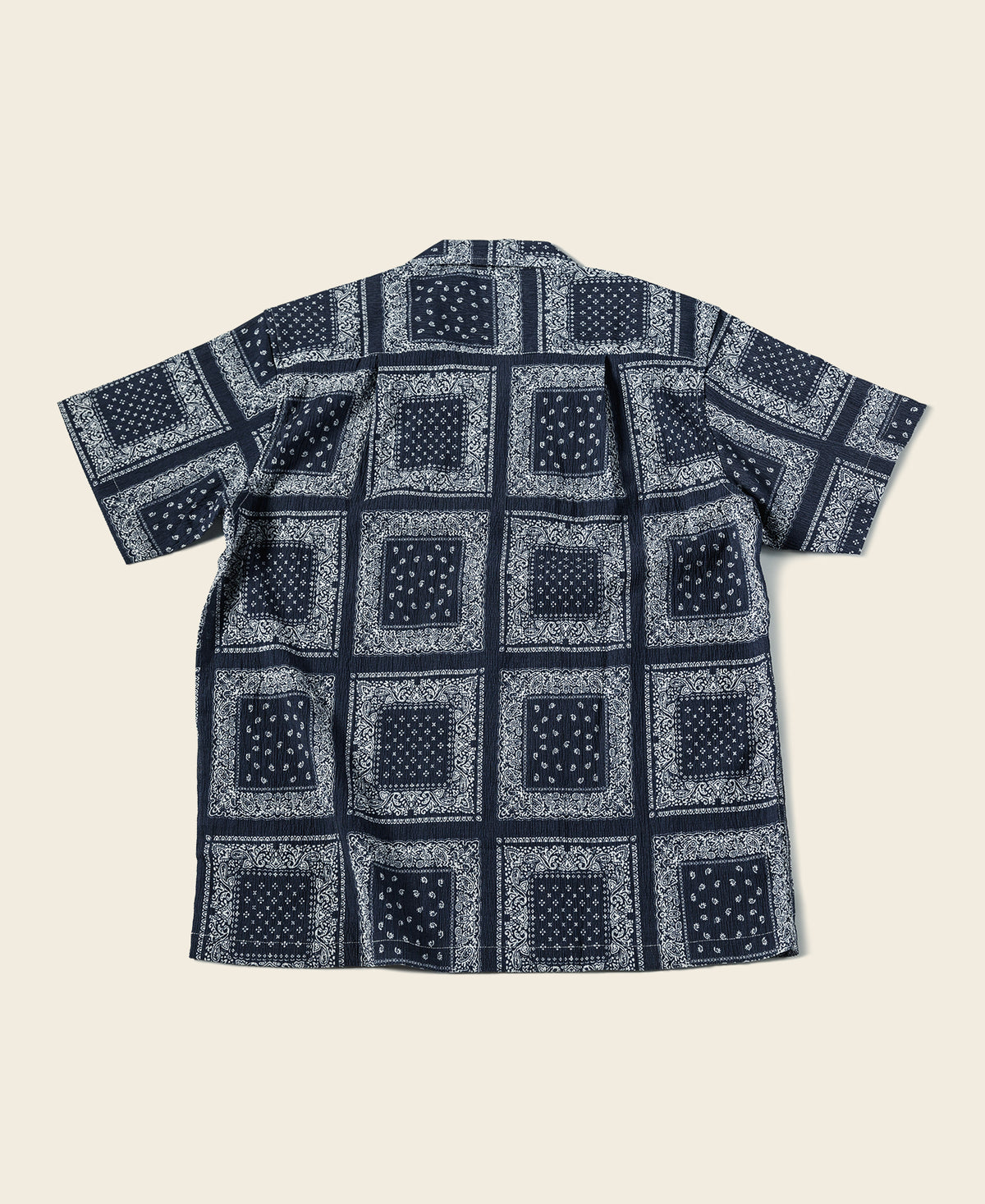 Paisley Print Seersucker Open Collar Shirt - Navy