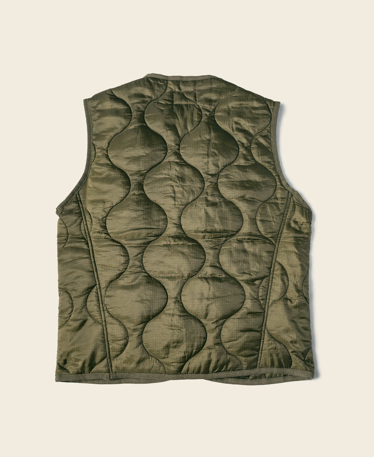 Military Style Quilted Padded Ripstop Nylon Vest - Olive